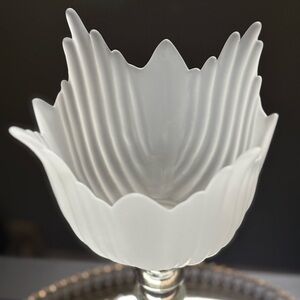 Vintage Romanian-made tall stemmed pedestal tulip-shaped frosted centerpiece